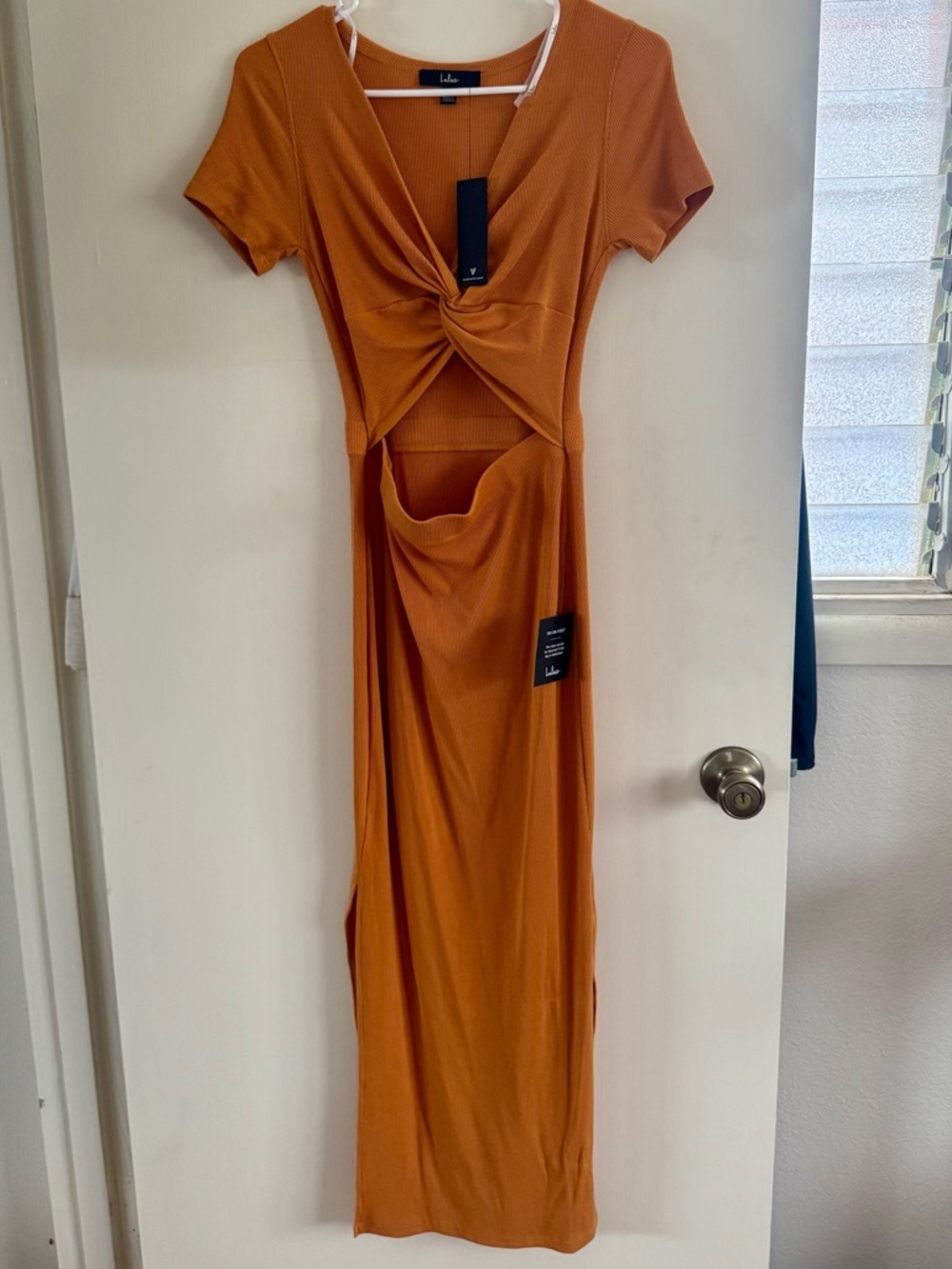 Lulus Sun Maxi Dress Cut Out Peek A Boo Twist Orange